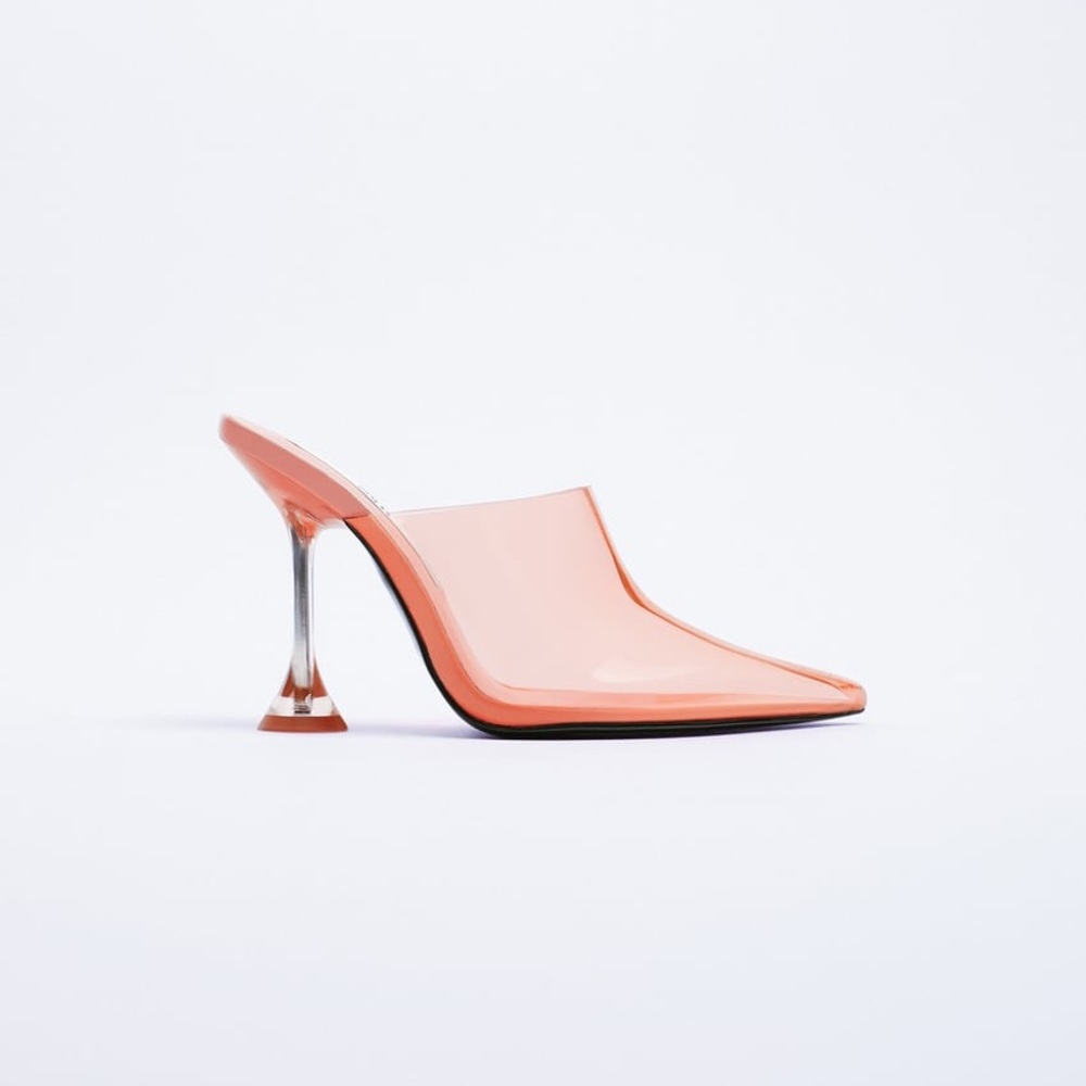 Zara vinyl heeled mules - coral red/pink